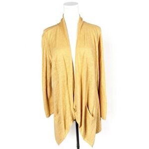 Vintage Linen Blend Yellow Eileen Fisher Asymmetrical Cardigan Size XL Luxury